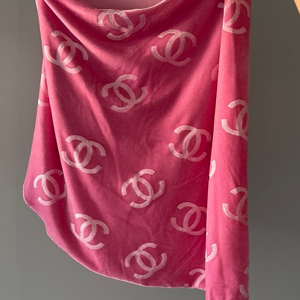 Authentic Vintage Chanel bubblegum barbie Pink velour sarong-poolside/beachside